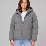 Chaqueta acolchada con capucha para mujer, con cierre frontal y bolsillos