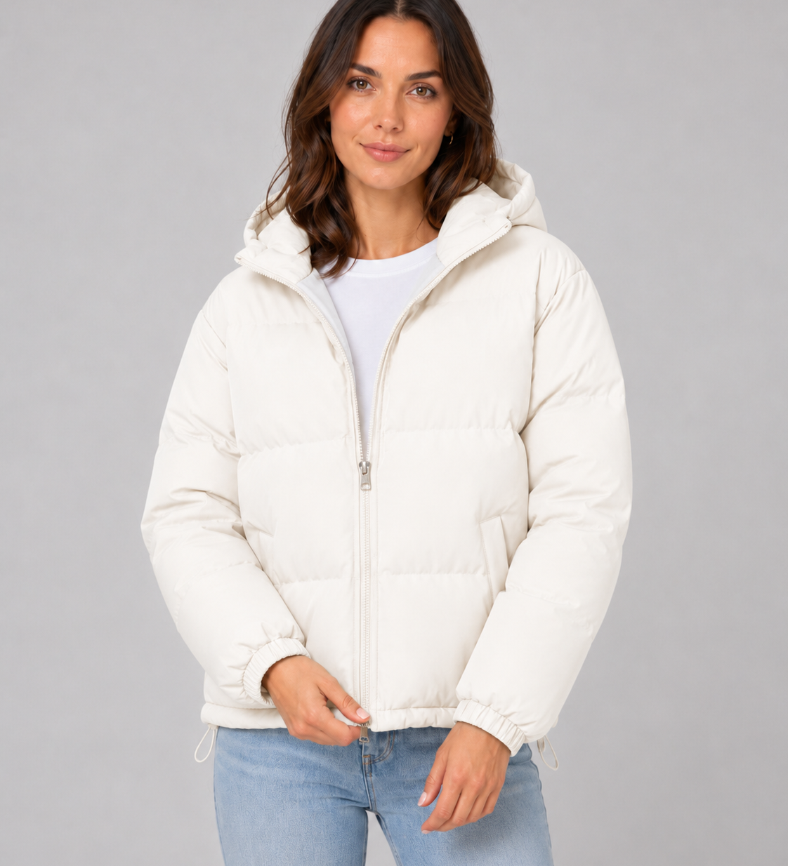 Chaqueta acolchada con capucha para mujer, con cierre frontal y bolsillos
