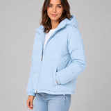 Chaqueta acolchada con capucha para mujer, con cierre frontal y bolsillos