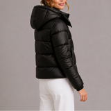 Chaqueta de Plumas con Capucha para Mujeres con Cierre Frontal y Bolsillos