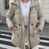 Abrigo acolchado largo con capucha para mujer, con cintura ajustable y bolsillos