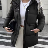 Abrigo acolchado largo con capucha para mujer, con cintura ajustable y bolsillos