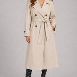 Abrigo Trench Largo para Mujer con Cinturón y Frente Doble Botonadura con Bolsillos