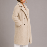 Abrigo de Fleece de Teddy Largo para Mujer con Frente Doble Botonadura