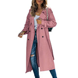 Abrigo Trench Largo Doble Botonadura para Mujer con Cuello de Solapa