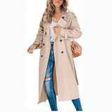 Abrigo Trench Largo Doble Botonadura para Mujer con Cuello de Solapa
