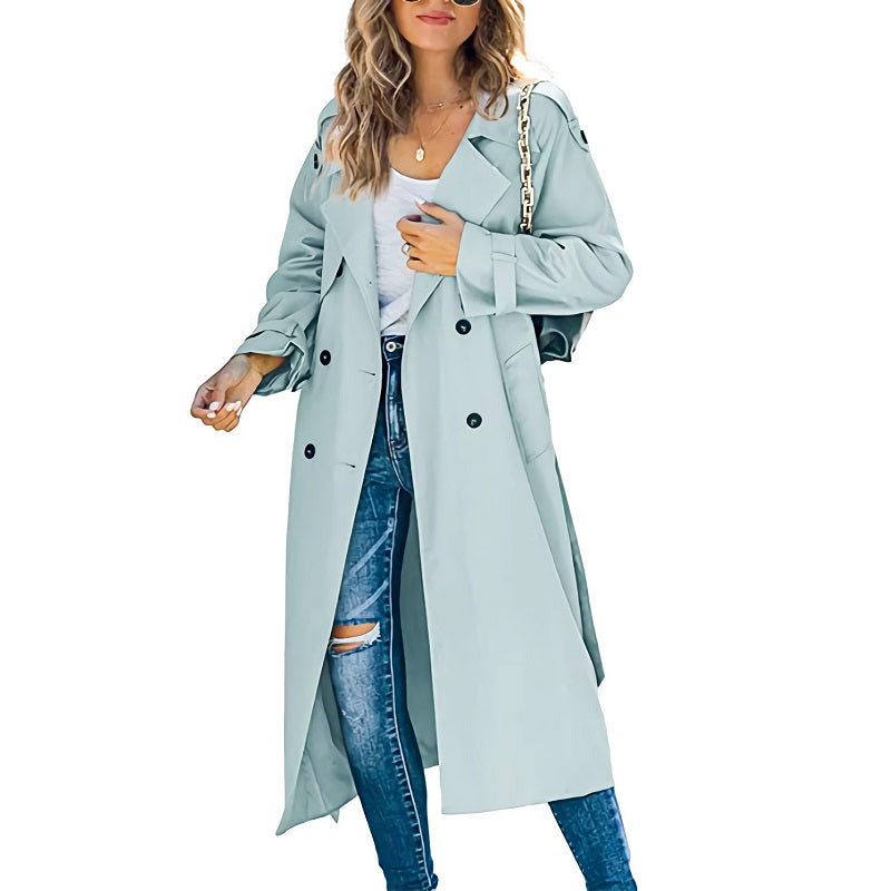 Abrigo Trench Largo Doble Botonadura para Mujer con Cuello de Solapa