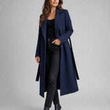 Abrigo Largo de Look de Lana para Mujer con Cinturón y Collar de Solapa