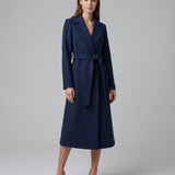 Abrigo Largo de Look de Lana para Mujer con Cinturón y Collar de Solapa