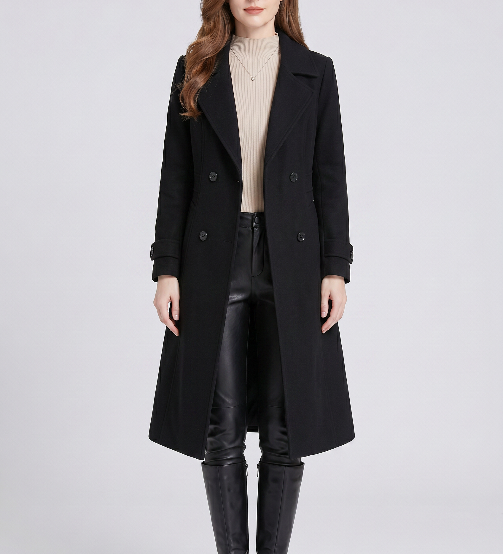Abrigo Trench Largo para Mujer con Frente de Doble Botón