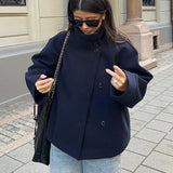 Abrigo Oversized para Mujer con Cuello Alto y Doble Botonadura