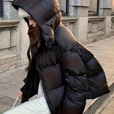 Chaqueta de Puffer Oversized para Mujer con Cremallera delantera y Capucha
