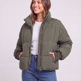 Chaqueta de Puffer Oversized para Mujer con Cuello Alto y Cremallera Frontal