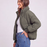 Chaqueta de Puffer Oversized para Mujer con Cuello Alto y Cremallera Frontal