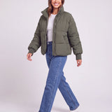 Chaqueta de Puffer Oversized para Mujer con Cuello Alto y Cremallera Frontal