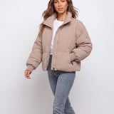 Chaqueta de Puffer Oversized para Mujer con Cuello Alto y Cremallera Frontal