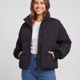 Chaqueta de Puffer Oversized para Mujer con Cuello Alto y Cremallera Frontal