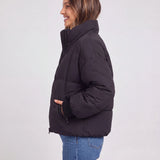 Chaqueta de Puffer Oversized para Mujer con Cuello Alto y Cremallera Frontal