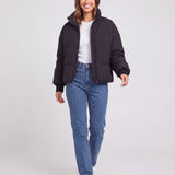 Chaqueta de Puffer Oversized para Mujer con Cuello Alto y Cremallera Frontal