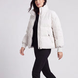 Chaqueta de Puffer Oversized para Mujer con Cuello Alto y Cremallera Frontal