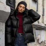 Chaqueta de Puffer Oversized Acolchada para Mujer con Capucha y Cierre Frontal