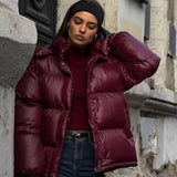 Chaqueta de Puffer Oversized Acolchada para Mujer con Capucha y Cierre Frontal