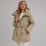 Abrigo acolchado para mujer con capucha y cintura ajustable