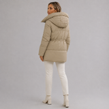 Abrigo acolchado para mujer con capucha y cintura ajustable