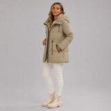 Abrigo acolchado para mujer con capucha y cintura ajustable