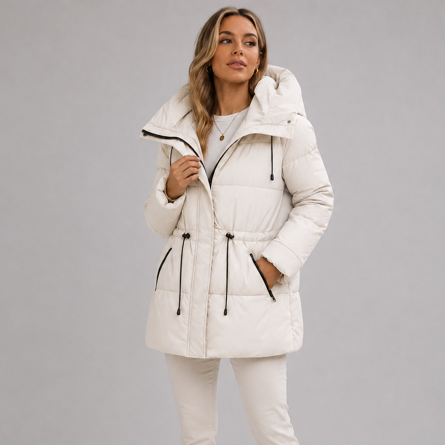 Abrigo acolchado para mujer con capucha y cintura ajustable