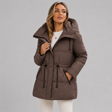 Abrigo acolchado para mujer con capucha y cintura ajustable