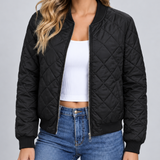 Chaqueta Bomber Acolchada para Mujer con Cierre Frontal y Cuello de Canalé