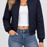 Chaqueta Bomber Acolchada para Mujer con Cierre Frontal y Cuello de Canalé