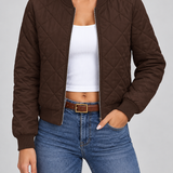 Chaqueta Bomber Acolchada para Mujer con Cierre Frontal y Cuello de Canalé