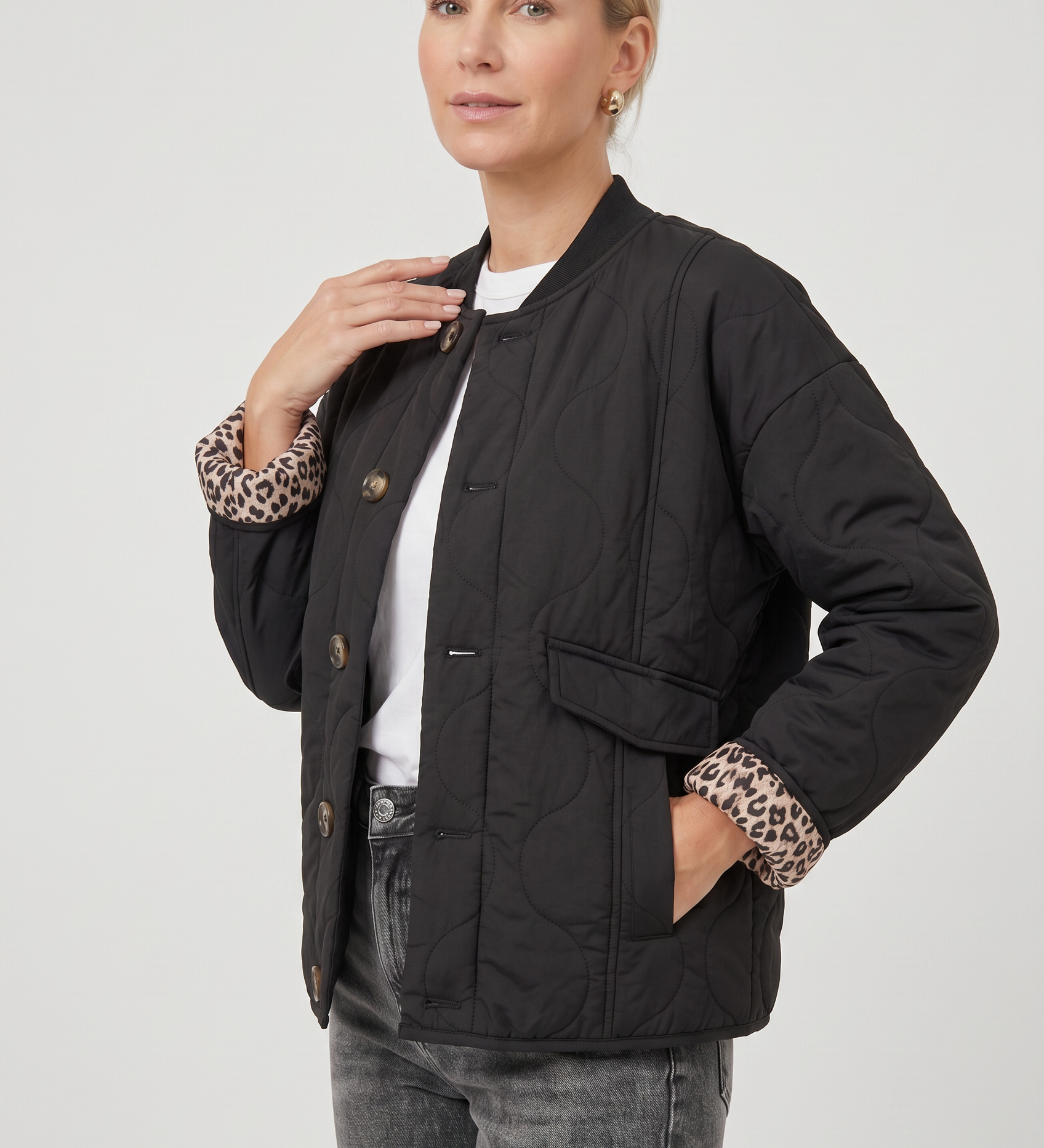 Chaqueta Acolchada para Mujer con Botones y Bolsillos con Solapa